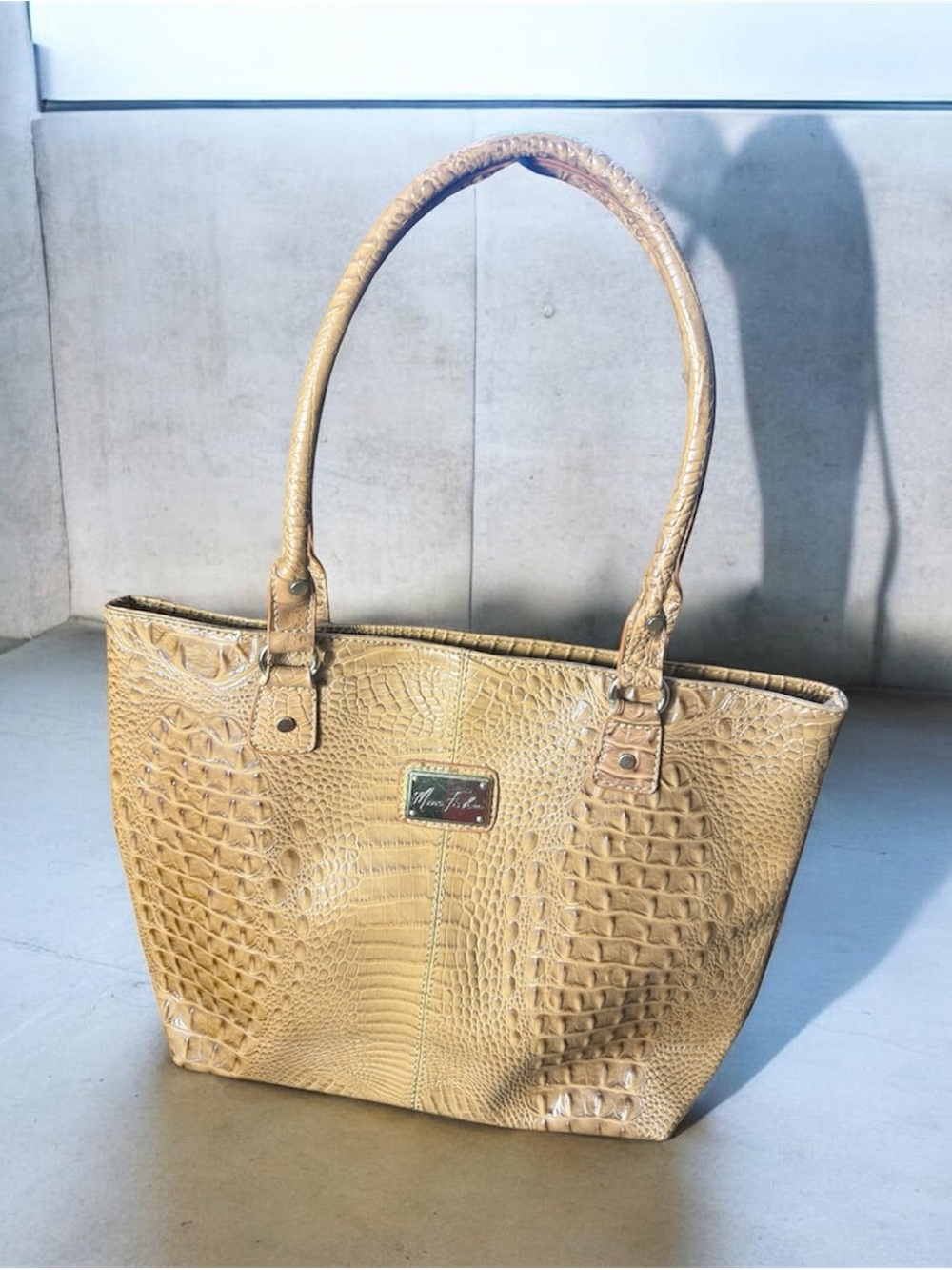 Textured Croc-Embossed Tote Bag in Tan